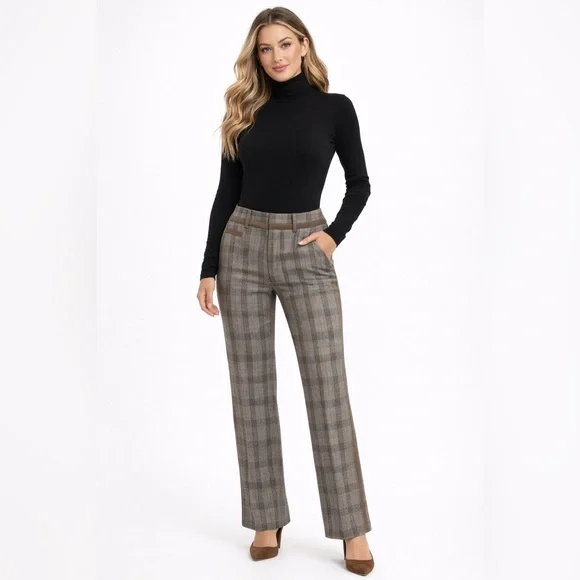 Dolce & Gabbana Plaid Tailored Pants Brown Gray Straight Leg Women Italy - Picture 1 of 13